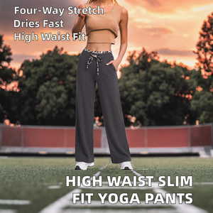 Women <b>Yoga</b> Leggings <b>Wide</b> <b>Leg</b> <b>Pants</b> High Waist Elastic Drawstring Full Length Activewear - Product Image 2