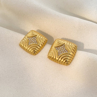 Boucles d'oreilles en acier au titane plaqué or 18 carats joyas de acero inoxidable al por mayor Boucles d'oreilles cloutées de diamants au centre carré de la mode
