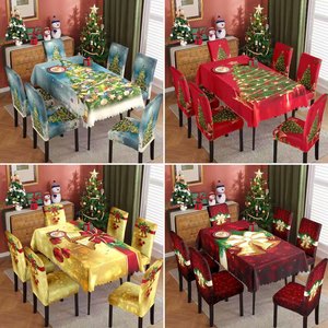 Mantel Navideño, Decoración Festiva, Cubierta Elástica para Silla, Mantel Impermeable y Antipolvo, Juego de Mantel y Cubiertas para Sillas para Mesa Familiar - Product Image 1