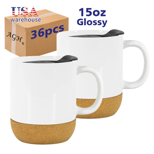 Livraison gratuite depuis l'entrepôt américain : 36 tasses à café en céramique brillantes de 15 oz, vierges pour sublimation, avec poignée et base en <span class=keywords><strong>bois</strong></span> pour le bricolage - Product Image 1