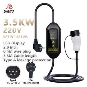 GWUYU Electric Car Type 2 Charging for Tesla BYD Cable 16A Adjustable 10-32A Premium Hot Sale Portable EV Charger