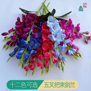 Lima garpu bundel Gladiolus komersial dekorasi lanskap bunga buatan Ching Ming Festival pengaturan bunga sutra