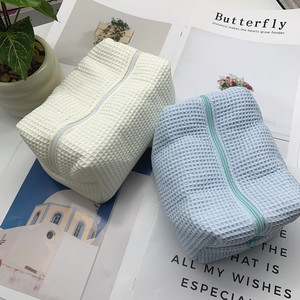 Bubble cotton waffle <b>knit</b> cosmetic bag, large capacity zippered skincare product <b>storage</b> bag, dopamine small square bag, - Product Image 1