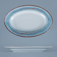 Assiettes ovales en porcelaine pour hôtel, motif dégradé bleu moderne unique, 9,5/11,75 pouces, pour restaurant