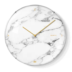 Decorative Wall Clock 14 Inch Hot Selling Round Marble Simulation Golden Plating Plastic Minimalist Wall Clock Decoration Plain White Marble Clock