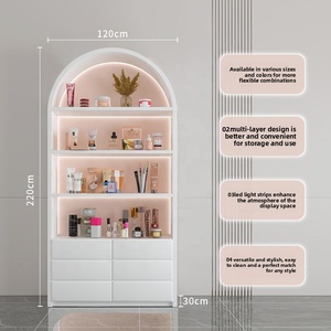<span class=keywords><strong>Vitrine</strong></span> de présentation en <span class=keywords><strong>bois</strong></span> rainuré sur mesure avec étagère LED noire arquée pour hôtel, bar, salon de beauté, luxe haut de gamme - Product Image 6