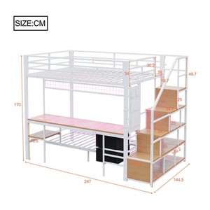 Lit superposé pleine grandeur avec bureau intégré et escalier, idéal pour le commerce transfrontalier et l'usage domestique, chambre double intégrée au design moderne et minimaliste - Product Image 1