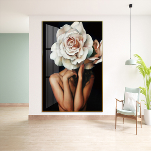 Belle femme avec le visage couvert <span class=keywords><strong>de</strong></span> fleurs peinture art mural <span class=keywords><strong>de</strong></span> luxe photo impression sur toile et affiche pour la décoration <span class=keywords><strong>de</strong></span> la maison - Product Image 2