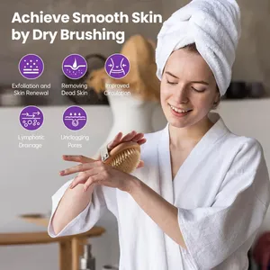 1 cepillo de madera exfoliante para masaje corporal, cepillo de baño de cerdas naturales, cepillo suave para SPA, cuidado de la piel para mujer y hombre, cepillo corporal para uso en seco o húmedo - Product Image 2