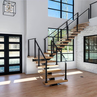 Escalier contemporain à monopoutre avec garde-corps en câble métallique