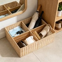 Panier de rangement rectangulaire en rotin PP tressé à la main, écologique, durable, peu encombrant, imperméable, pour la cuisine et le salon