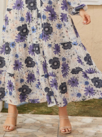 Robe à plusieurs niveaux à manches lanterne pour femmes de grande taille Robe chemise à imprimé floral de printemps