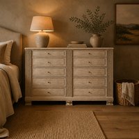Nouvelle commode modulaire moderne en bois, texture vieillie artisanale, 10 tiroirs, combinaison de rangement pour chambre principale