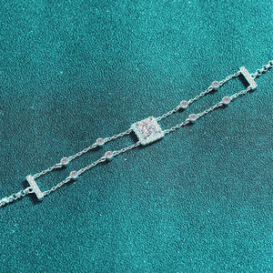 กำไล S925เพชรมอยส์สีฟ้า1.0CT สำหรับผู้หญิงกำไลเงินสเตอร์ลิงสำหรับผู้หญิงเครื่องประดับแบบปรับได้โซ่คู่ขายส่ง - Product Image 5