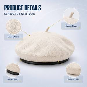 Premium Geschenkbox Baskenmütze Großhandel Individuelles Logo Schwarze Wollfilzmütze Französische Künstlermütze mit Lederbesatz Luxus-<span class=keywords><strong>Set</strong></span> - Product Image 3