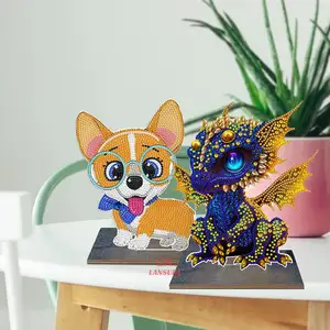 LS neue kreative 5D DIY Diamant Malerei Dekoration Schöne Tier Holz Hund Drache Diamant Punkt Malerei Ornament Platte