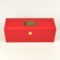 Boîte à vin en bois recouverte de cuir PU, doublure en velours noir, fermeture en métal doré, logo personnalisé, coffret cadeau de luxe pour un seul vin