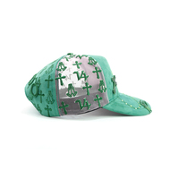 Gorra de béisbol de gamuza verde de lujo con bordado cruzado estilo High Street, gorra snapback ajustable vintage desgastada para hombre y mujer, gorra trucker