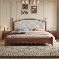 Massivholz-Plattformbett, Vintage Chinesisches Gelenkbettgestell mit Gebogenem Gepolstertem Kopfteil, Queen/King-Size für Schlafzimmer