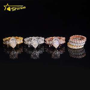Hochzeitsring-<span class=keywords><strong>Set</strong></span> aus 925er Sterlingsilber, vergoldet, luxuriöses Design, durchgehender Ring mit 6 Karat tropfenförmigem Moissanit, besteht den Diamantentest, funkelnder Ring - Product Image 6