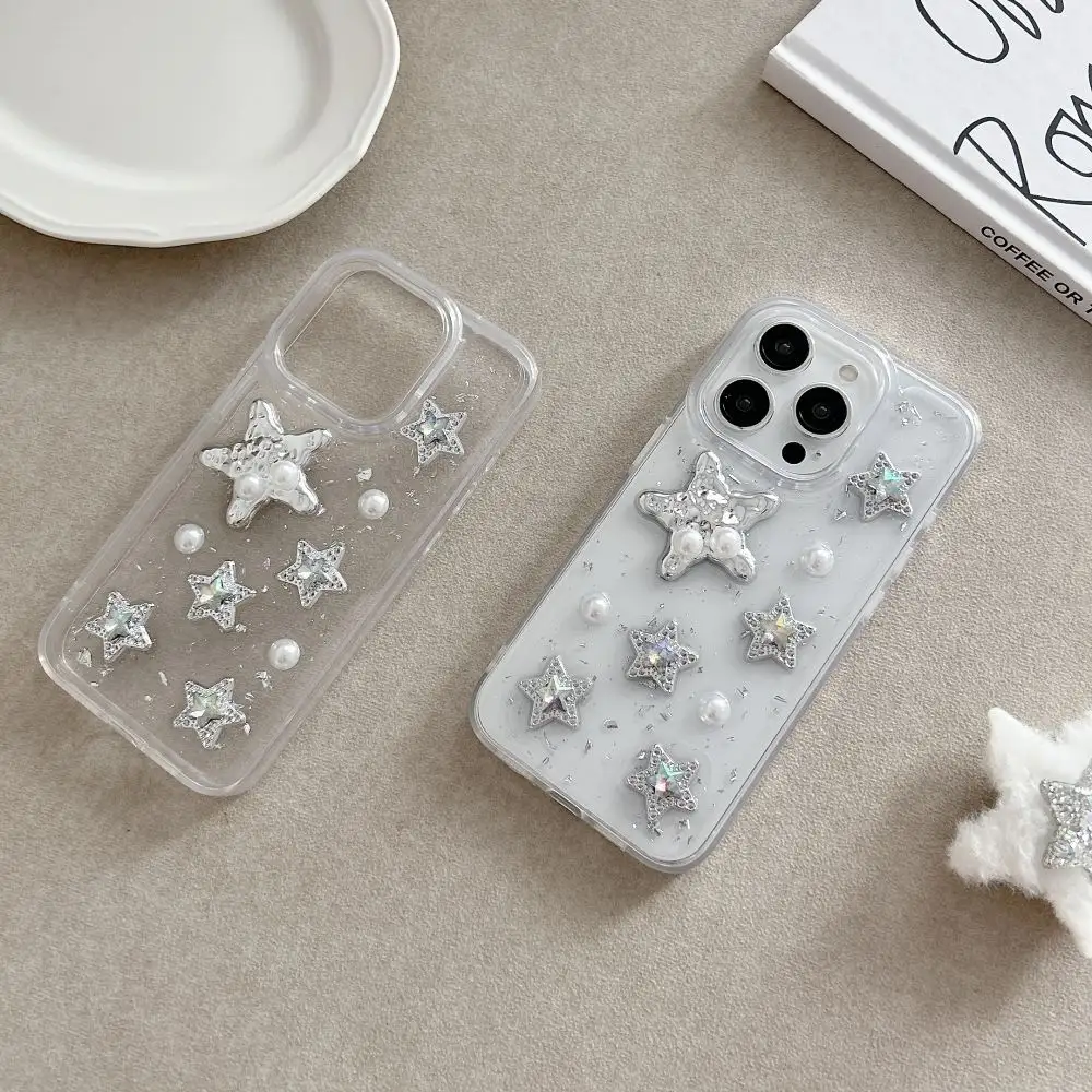 Korea Love Heart Pendent 3D Silver Case For iPhone 15 Plus Pro Max 14 13 12 11 Girl Clear Cover Epoxy Shell
