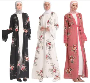 Phong Cách Và Thanh Lịch Thời Trang Trung Đông Dubai Cardigan Kỹ Thuật Số In Đính Cườm Voan Kaftan Dress