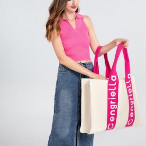 Wholesale Logo Customizable Pink Spicy Girl Wide Handheld <b>Large</b> Capacity Canvas Tote <b>Bag</b> Fashion Trend <b>Large</b> Shopping <b>Bags</b> - Product Image 4