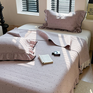 2025 nouveau Style coréen dentelle bord housse de couette coton couverture de lit à pois impression couvre-lit housse de couette quatre pièces ensemble de literie - Product Image 4