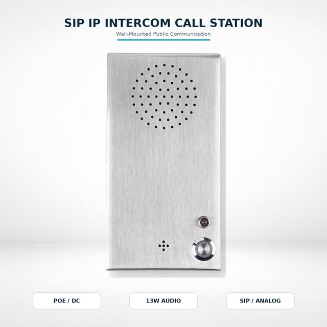 Aluminum Alloy Wall Mounted 13W Audio SIP IP Intercom with POE DC Power Supply for Tunnel Metro Emergency Call Station