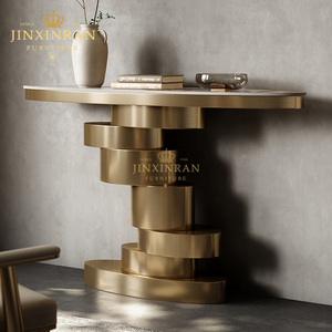 <span class=keywords><strong>Console</strong></span> d'entrée italienne moderne de luxe avec pieds en acier inoxydable doré et plateau en pierre frittée pour salon - Product Image 1