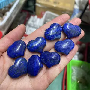Natuurlijke 25Mm Kristallen Liefde Stenen Groothandel Carv Edelsteen Blauwe Lapis Lazuli Kristal Hart Voor Hangers Cadeau