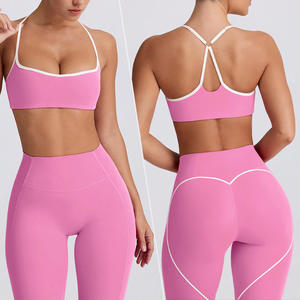 Completo Sportivo da <span class=keywords><strong>Donna</strong></span> per Fitness e Palestra, <span class=keywords><strong>Set</strong></span> Corto Senza Cuciture per <span class=keywords><strong>Yoga</strong></span>, Abbigliamento Attivo da Palestra - Product Image 2