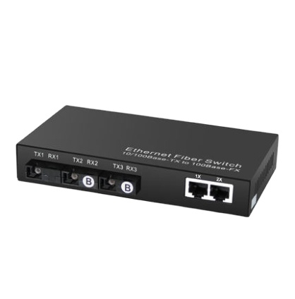 10/100Mbps 3 Fiber 2 RJ45 Ethernet Media Converter SC Ports Single Mode Fiber Transceiver Switch