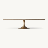 Table à manger sculpturale en bois avec piétement en acier inoxydable, plateau en forme de bateau à bords biseautés pour mobilier de salle à manger de luxe