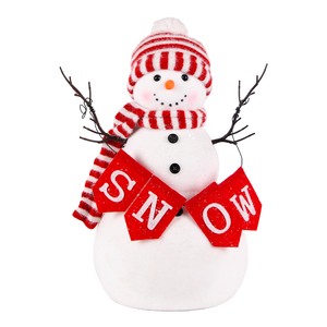 Traditional Red Striped Hat Snowman Figure with Festive SNOW Banner for <b>Winter</b> Holiday Welcome <b>Decor</b> - Product Image 1