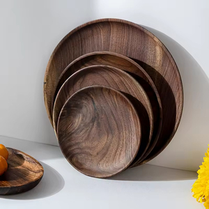 Assiettes en bois d'acacia et <span class=keywords><strong>de</strong></span> noyer noir, rondes, irrégulières, ovales, <span class=keywords><strong>vaisselle</strong></span> en bois massif pour fruits, desserts, pain - Product Image 4