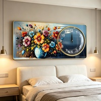 Décoration Murale Moderne Abstraite : Horloge Murale en Verre avec Motifs Floraux et Paysages, Tableau sur Toile Imprimé