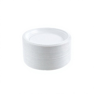 Assiettes jetables rondes en bagasse blanches de 9 pouces, robustes, compatibles micro-ondes, pour fêtes décontractées, lot de 200 - Product Image 4
