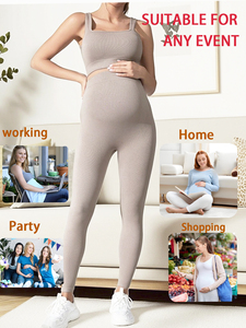 Traje de Yoga de maternidad transpirable y sin costuras para mujer Sujetador deportivo cómodo y mallas con patrón sólido para mujeres embarazadas - Product Image 3