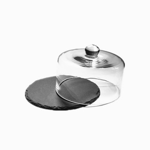 Pedido por correo Producto de Navidad Venta caliente Venta superior Cúpula de <span class=keywords><strong>vidrio</strong></span> Tablero de queso de <span class=keywords><strong>pizarra</strong></span> redonda <span class=keywords><strong>negra</strong></span> y plato para fiesta en casa - Product Image 1
