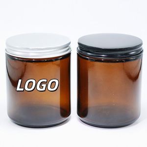 Meilleur prix pour des pots à bougies en verre ambré vides de 8 oz (250 ml) avec couvercles en métal pour un usage domestique et Noël, logo personnalisable - Product Image 1