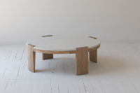 Décoration d'intérieur Japandi Wabi-sabi, table basse en bois de chêne naturel, mobilier minimaliste, table basse en béton