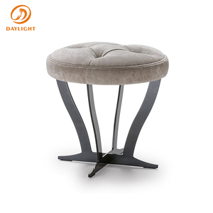 Modern Glam Round Tufted Ottoman with Sturdy Geometric Metal Base, Premium <strong>Velvet</strong> Upholstered Black Chrome Steel <strong>Footstool</strong> - Product Image 5