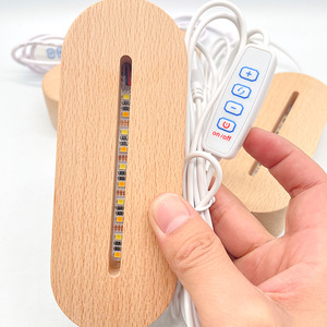 Luz de noche 3D, diseño nórdico, Base USB ovalada redonda, lámpara de escritorio, Base LED de madera para placa acrílica, luz de noche - Product Image 2