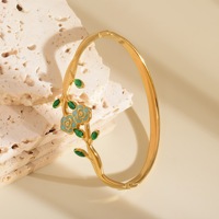 Gelang Manset Bunga Kamelia Enamel Baja Tahan Karat Grosir Berlapis Emas, Gelang Bunga Tahan Air, Perhiasan Fashion untuk Wanita