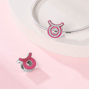 12 abalorios con símbolos del zodiaco, de cobre plateado con esmalte rosa y circonitas, para pulseras DIY, regalo, joyería DIY - Product Image 3