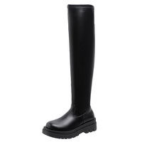 Bottes Western Chic en PU au-dessus du genou avec semelle intérieure en caoutchouc, chaussures d'hiver rehaussantes pour femmes – Nouveauté