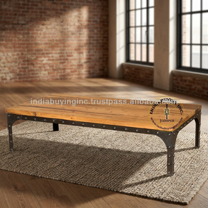 Table à manger moderne de style industriel avec dessus rectangulaire en bois de manguier, pieds en fer, meubles de salle à manger pour maison, hôtel et restaurant - Product Image 3
