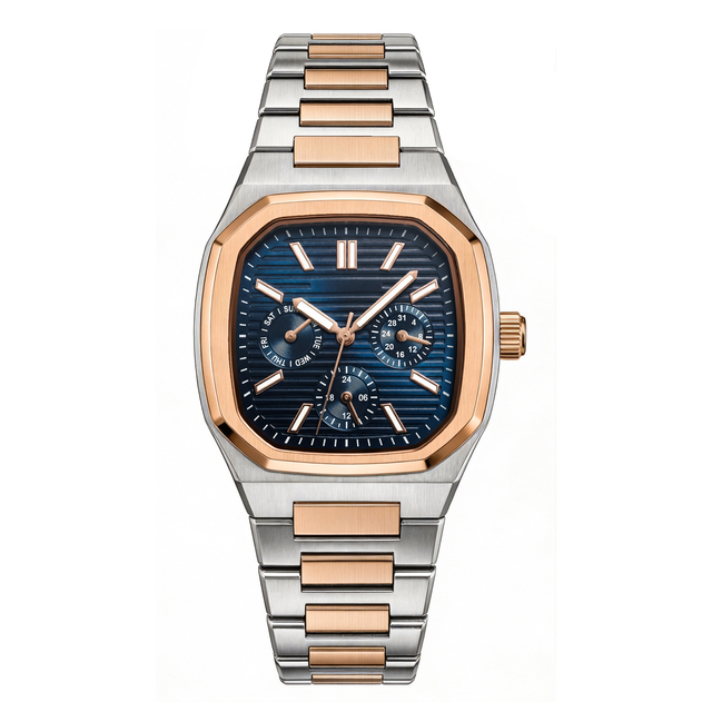 Men's Square Stainless Steel Quartz Watch with Date Function, Luminous Hands, Business Casual Wristwatch