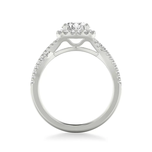 Anillo de compromiso de oro blanco de 14 quilates con diamante cultivado en laboratorio de corte brillante redondo, halo doble tipo cojín, pavé y tallo dividido, anillo de boda para mujer - Product Image 3